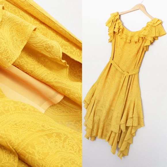 Marissa Webb 100% Silk Sofia Embroidered Ruffle Midi Dress L Saffron Yellow $798 - Picture 12 of 16